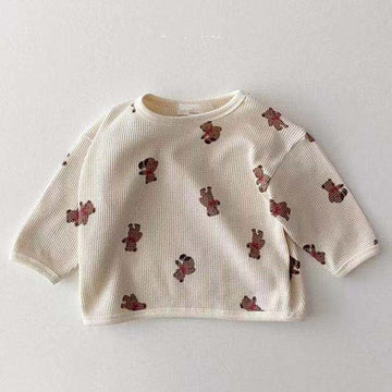 長袖Tシャツ Bear / 6M/66cm ベビートップス くま ベア フラワー ワッフル 長袖Tシャツ【mh0000356】