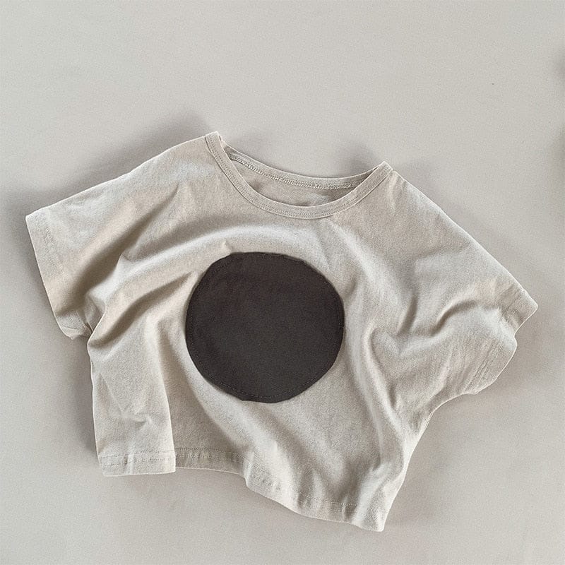 半袖Tシャツ beige / 12M/80cm / 取り寄せ（7〜21日） キッズ まる サークル パッチワーク 半袖 ルーズ Tシャツ