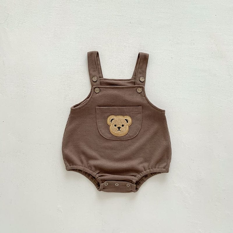 半袖Tシャツ brown bodysuit / 6M/66cm ベビー くま ベア ワッフル サスペンダー ロンパース 半袖 Tシャツ【mh0001951】