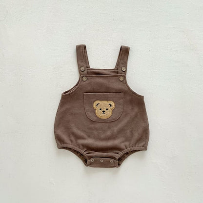 半袖Tシャツ brown bodysuit / 6M/66cm ベビー くま ベア ワッフル サスペンダー ロンパース 半袖 Tシャツ【mh0001951】