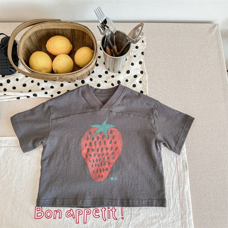 半袖Tシャツ Dark Grey / 12M/80cm キッズ いちご ストロベリー Vネック 半袖 Tシャツ トップス