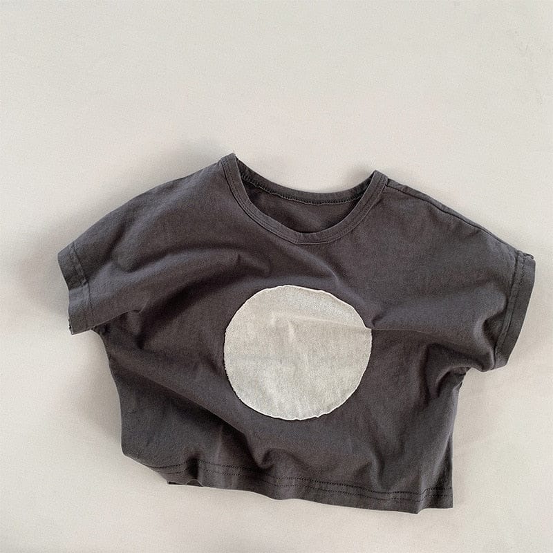 半袖Tシャツ grey / 12M/80cm / 取り寄せ（7〜21日） キッズ まる サークル パッチワーク 半袖 ルーズ Tシャツ