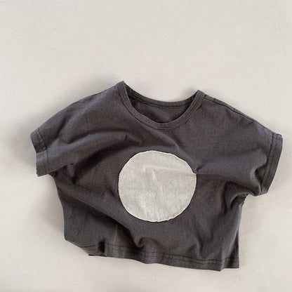 半袖Tシャツ grey / 12M/80cm / 取り寄せ（7〜21日） キッズ まる サークル パッチワーク 半袖 ルーズ Tシャツ