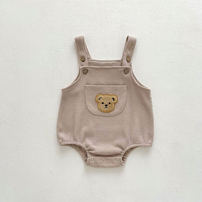 半袖Tシャツ khaki bodysuit / 6M/66cm ベビー くま ベア ワッフル サスペンダー ロンパース 半袖 Tシャツ【mh0001951】