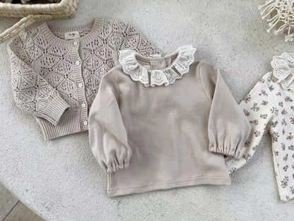 長袖Tシャツ ベビー フラワー レース襟 長袖 ブラウス トップス【mh0000665】