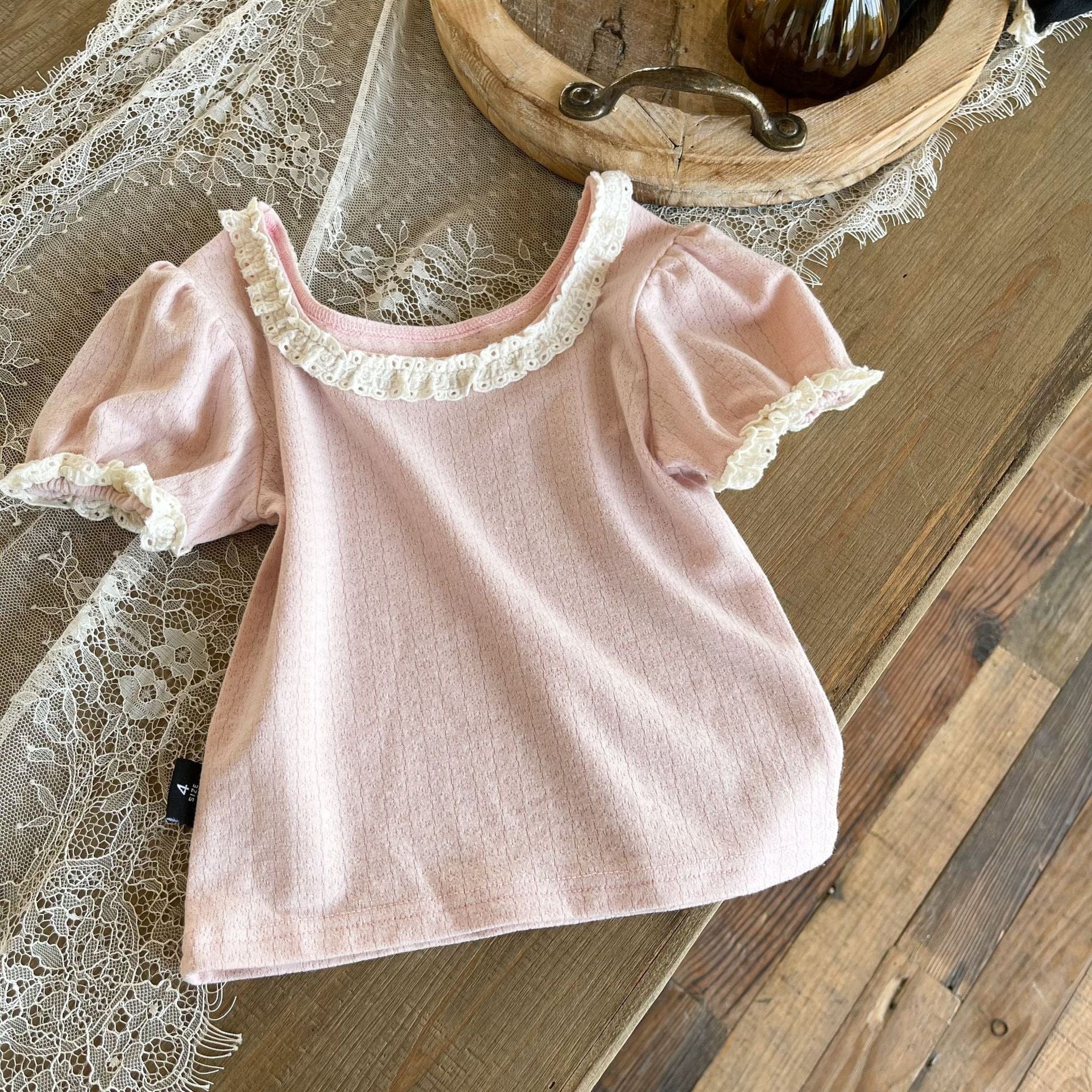 半袖Tシャツ Pink / 24M 90cm キッズ レース フリル 半袖 Tシャツ ブラウス【mh0001114】