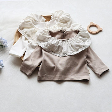 長袖Tシャツ ベビー レース フリル サークルカラー ピエロカラー 長袖 Tシャツ ブラウス トップス ガールズ