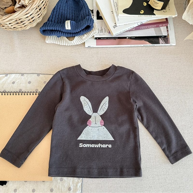 長袖Tシャツ キッズ うさぎ ラビット プリント 長袖 Tシャツ トップス ガールズ