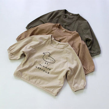 長袖Tシャツ キッズ あひる コットンリネン トップス Tシャツ