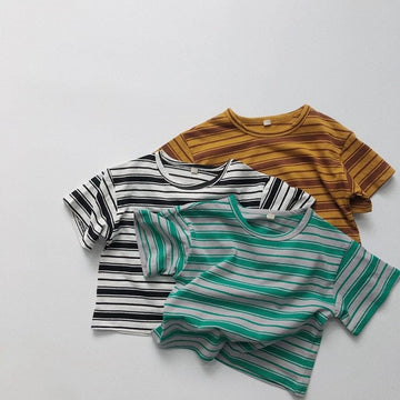半袖Tシャツ キッズ レトロ ボーダー 半袖 Tシャツ トップス イエロー ブラック グリーン ボーイズ