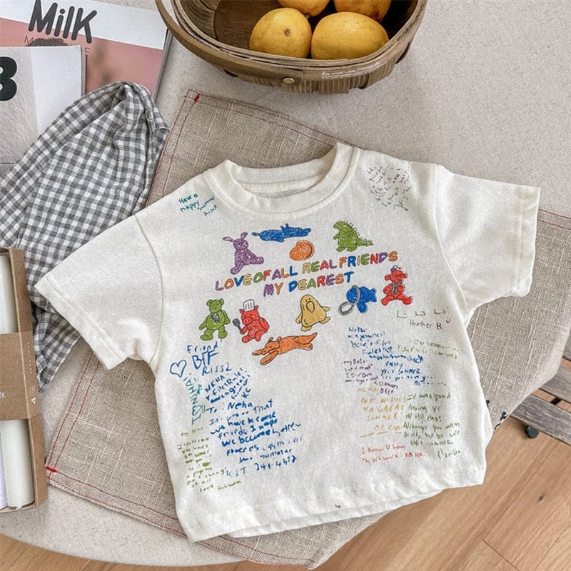 半袖Tシャツ キッズ くま ベア カラフル プリント 半袖 Tシャツ ベージュ グレー ユニセックス