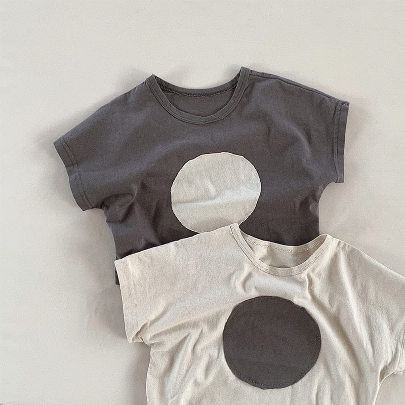半袖Tシャツ キッズ まる サークル パッチワーク 半袖 ルーズ Tシャツ