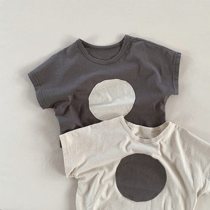 半袖Tシャツ キッズ まる サークル パッチワーク 半袖 ルーズ Tシャツ