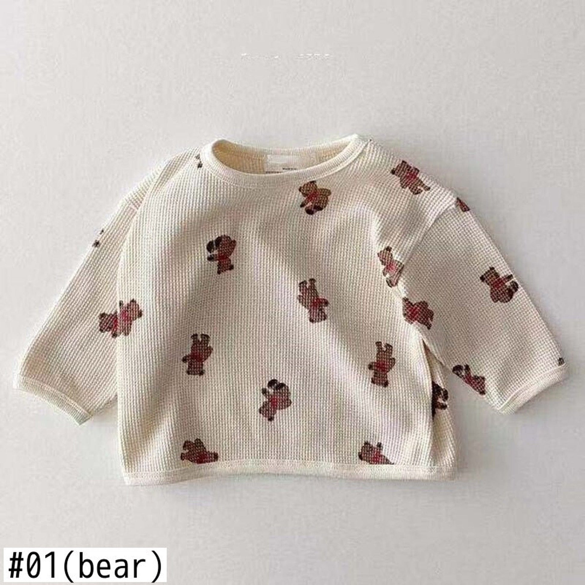 長袖Tシャツ ベビートップス くま ベア フラワー ワッフル 長袖Tシャツ【mh0000356】