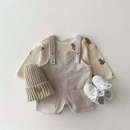 長袖Tシャツ ベビートップス くま ベア フラワー ワッフル 長袖Tシャツ【mh0000356】