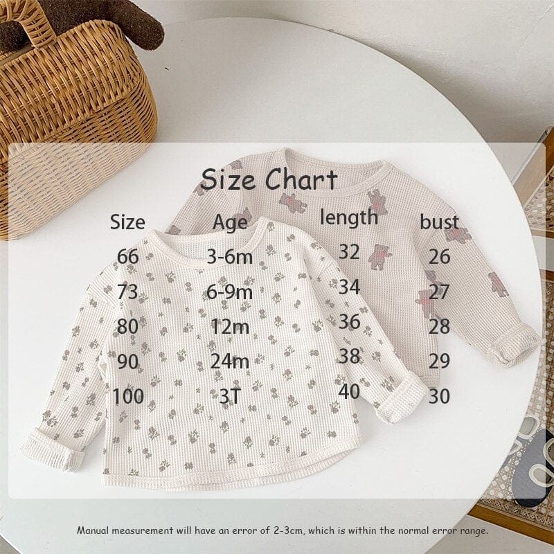 長袖Tシャツ ベビー ワッフル くま ベア フラワー 長袖 Tシャツ トップス【mh0001468】