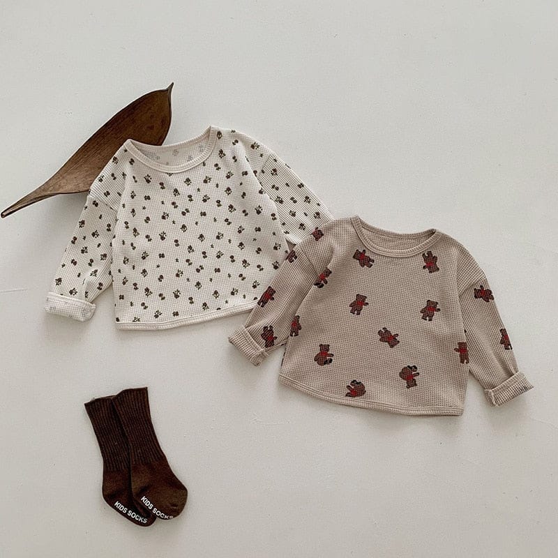 長袖Tシャツ ベビー ワッフル くま ベア フラワー 長袖 Tシャツ トップス【mh0001468】