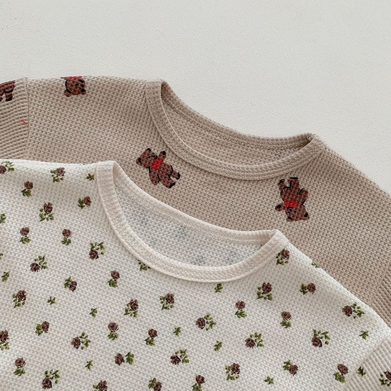 長袖Tシャツ ベビー ワッフル くま ベア フラワー 長袖 Tシャツ トップス【mh0001468】