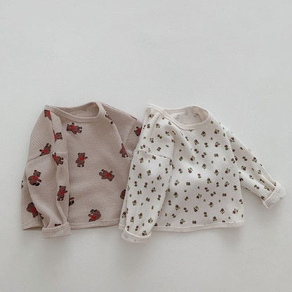 長袖Tシャツ ベビー ワッフル くま ベア フラワー 長袖 Tシャツ トップス【mh0001468】