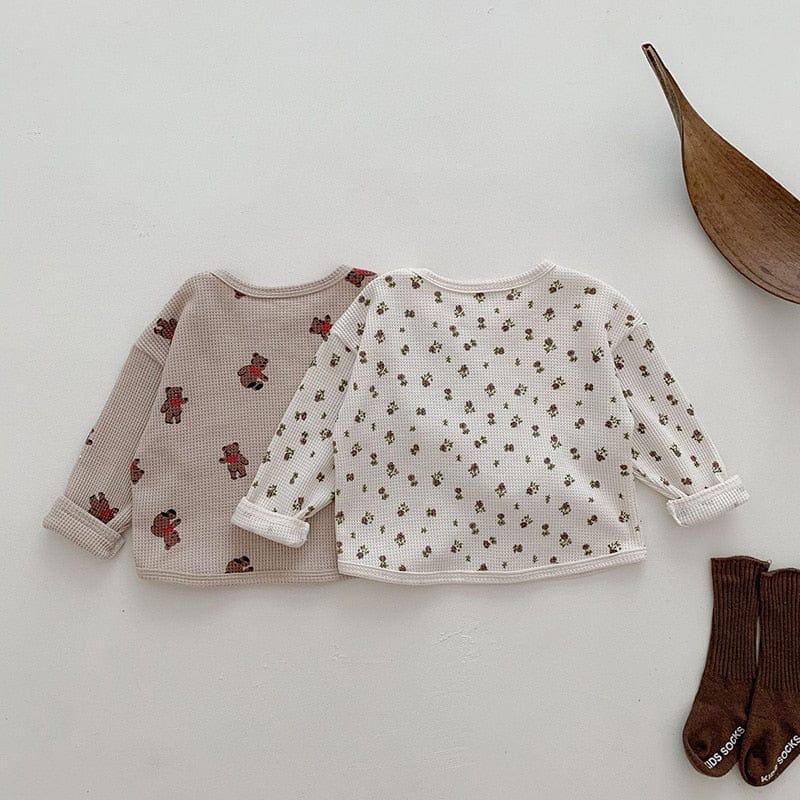 長袖Tシャツ ベビー ワッフル くま ベア フラワー 長袖 Tシャツ トップス【mh0001468】