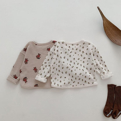 長袖Tシャツ ベビー ワッフル くま ベア フラワー 長袖 Tシャツ トップス【mh0001468】