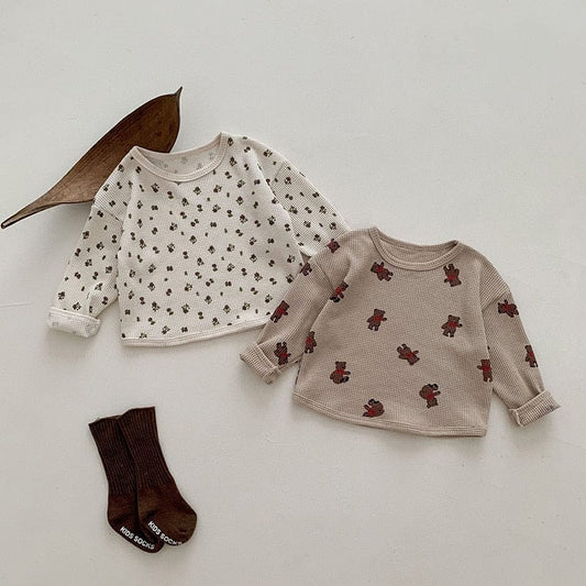 長袖Tシャツ ベビー ワッフル くま ベア フラワー 長袖 Tシャツ トップス【mh0001468】