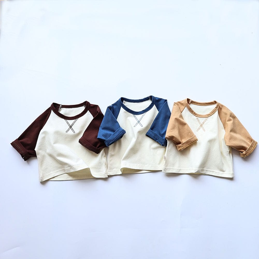 長袖Tシャツ ベビー シンプル ベーシック パッチワーク ラグラン 長袖 Tシャツ トップス ボーイズ【mh0002745】