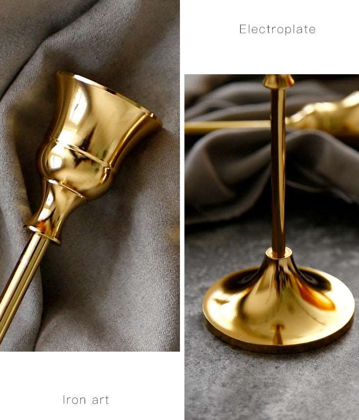 燭台 3個セット キャンドル スティック ホルダー ゴールド 装飾 スタンド パーティー ロウソク【mh0000929】