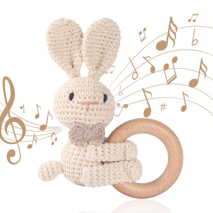 がらがら Needle hook rabbit 赤ちゃん おもちゃ クマ かぎ針編み 木製 リング ウサギ ラトル ガラガラ【mh0001069】