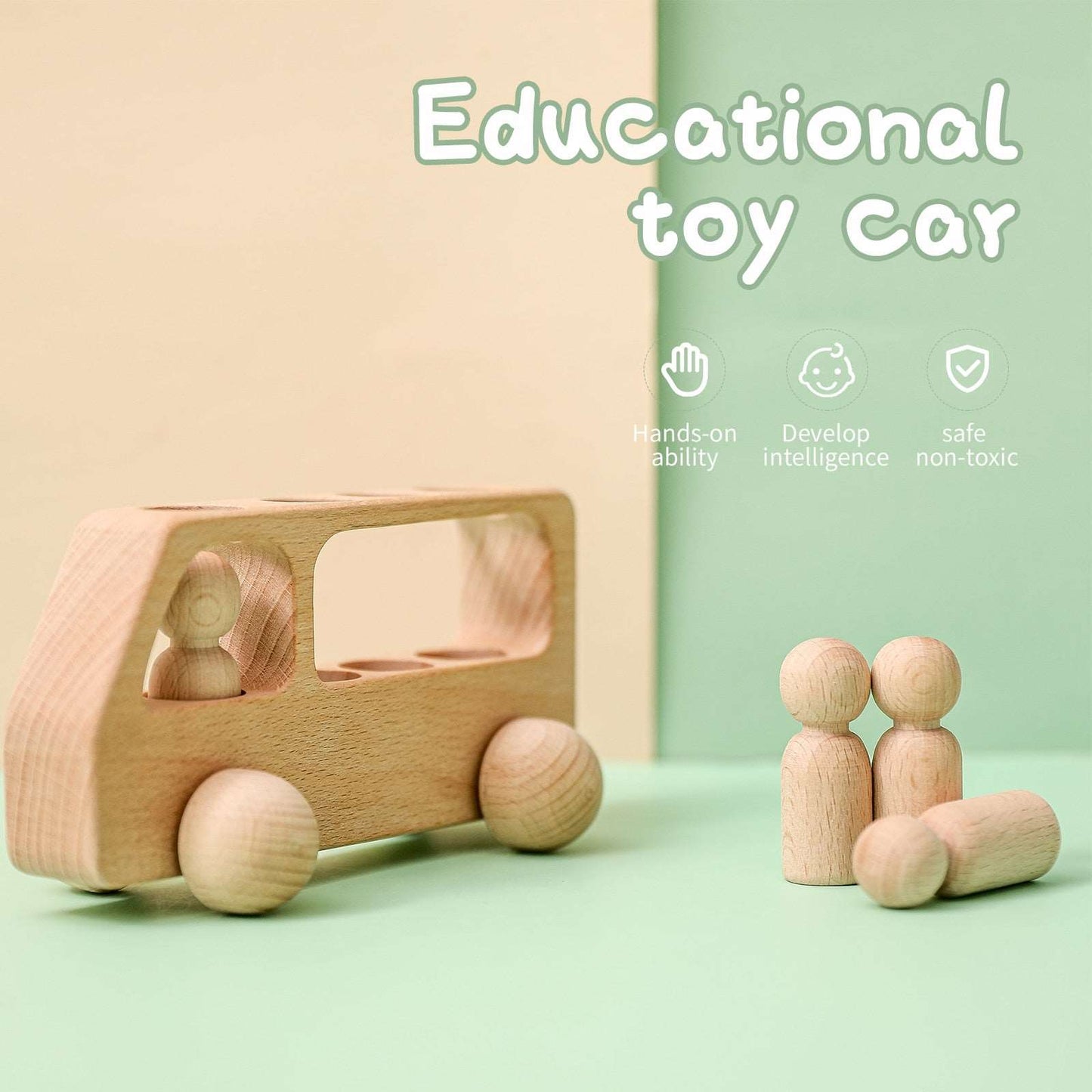 Toy (おもちゃ・木製玩具）etc. Wooden doll bus ウッドトイ セット 木製 おもちゃ 子供 ペグ 人形 バス 車【mh0001365】