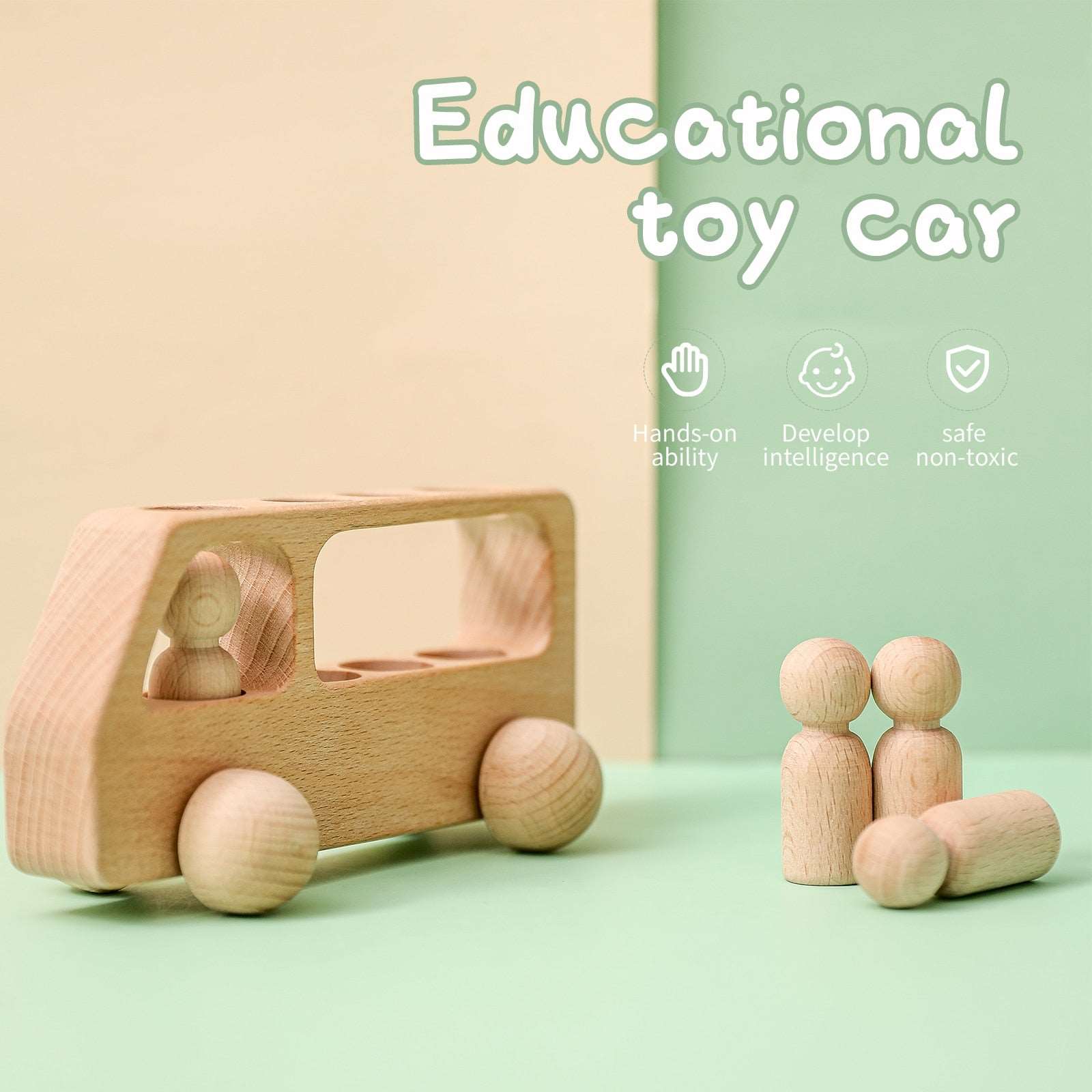Toy (おもちゃ・木製玩具）etc. Wooden doll bus ウッドトイ セット 木製 おもちゃ 子供 ペグ 人形 バス 車【mh0001365】