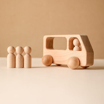 Toy (おもちゃ・木製玩具）etc. Wooden doll bus ウッドトイ セット 木製 おもちゃ 子供 ペグ 人形 バス 車【mh0001365】