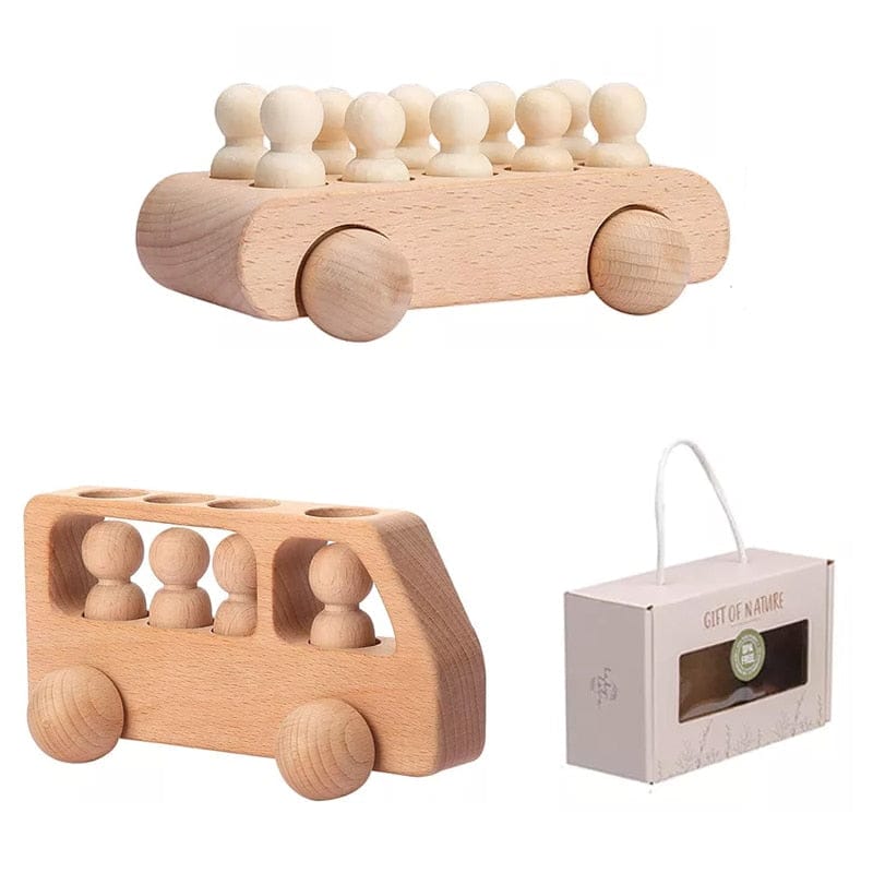Toy (おもちゃ・木製玩具）etc. Wooden doll bus ウッドトイ セット 木製 おもちゃ 子供 ペグ 人形 バス 車【mh0001365】