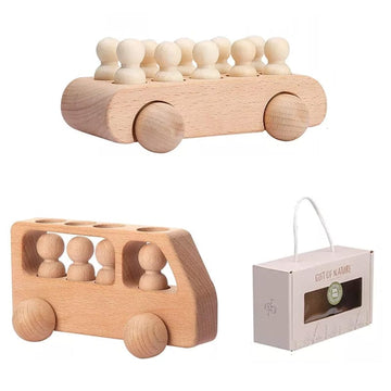 Toy (おもちゃ・木製玩具）etc. Wooden doll bus ウッドトイ セット 木製 おもちゃ 子供 ペグ 人形 バス 車【mh0001365】