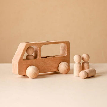 Toy (おもちゃ・木製玩具）etc. Wooden doll bus ウッドトイ セット 木製 おもちゃ 子供 ペグ 人形 バス 車【mh0001365】