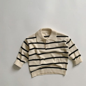 長袖シャツ・ブラウス Beige / 12M 80cm キッズ ニット ボーダー 長袖 ポロシャツ【mh0000584】