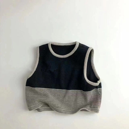 ベスト Black / 80cm キッズ ボーダー 無地 ドッキング ベスト トップス ボーイズ【mh0002677】