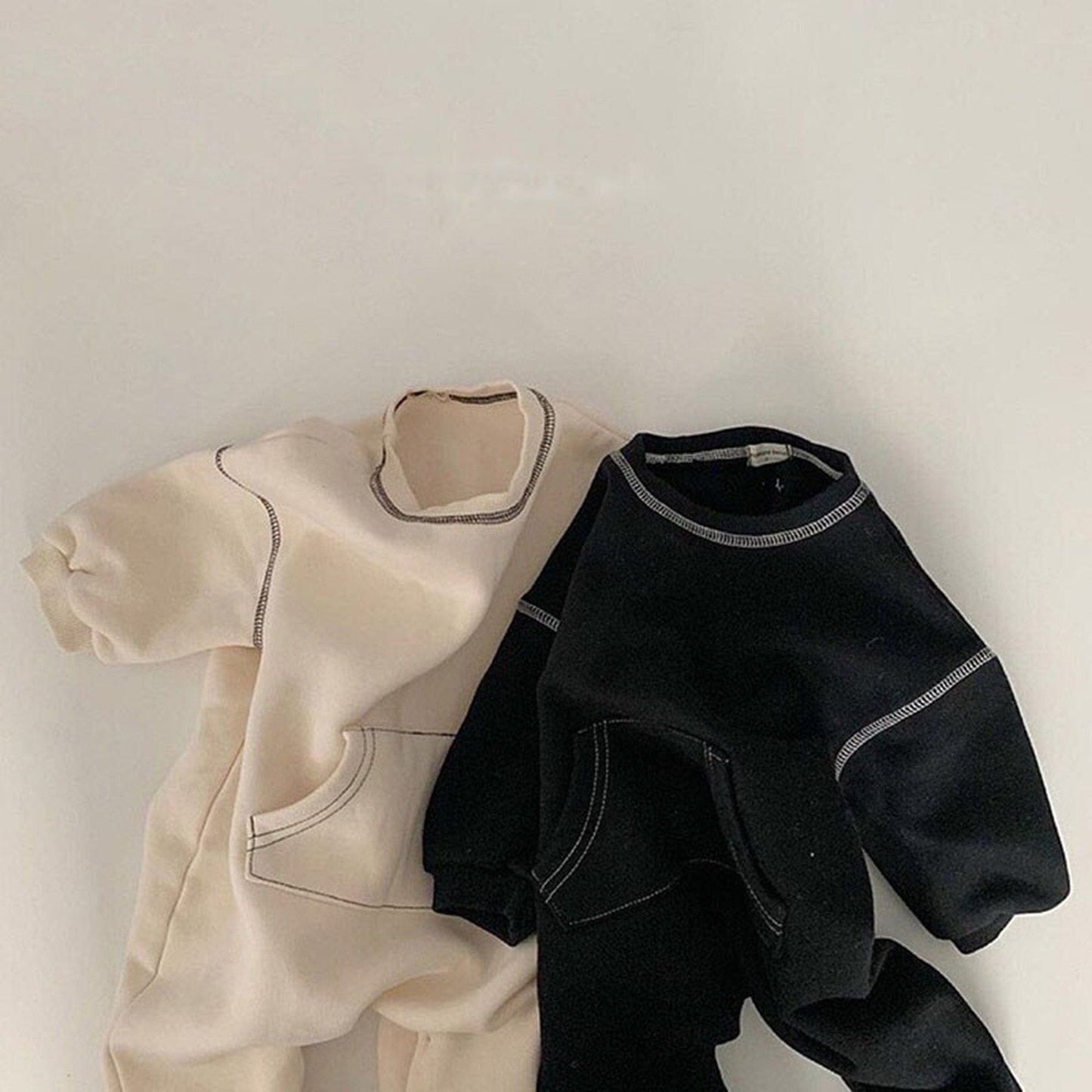 長袖ロンパース ベビーロンパース ステッチ長袖ジャンプスーツ 2カラー【mh0000385】