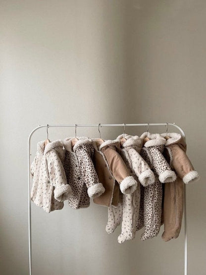 アウタージャンプスーツ ベビー レオパード チェリー 無地 裏ボアフリース フーディ ジャケット アウター ジャンプスーツ【mh0001054】