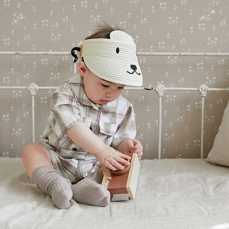 半袖セットアップ ベビー キッズ サマー セットアップ ストライプ チェック 半袖 シャツ ブラウス ショートパンツ ベージュ ユニセックス【mh0001976】