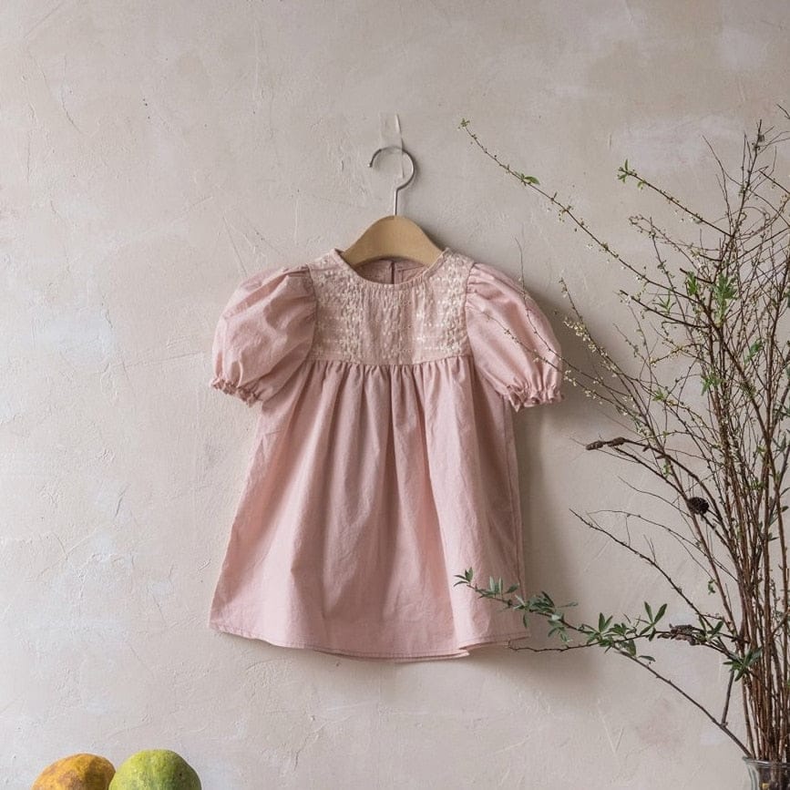 半袖ワンピース pink dress / 9M/73cm ベビー キッズ フラワー 刺繍 レース 半袖 パフスリーブ ロンパース ワンピース ピンクホワイト リンク 姉妹 お揃い コーデ【mh0001952】