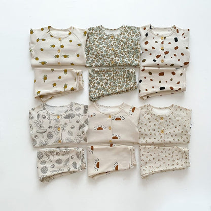 長袖パジャマ キッズ 長袖 プリント セットアップ パジャマ トップス パンツ レモン フラワー【mh0001164】