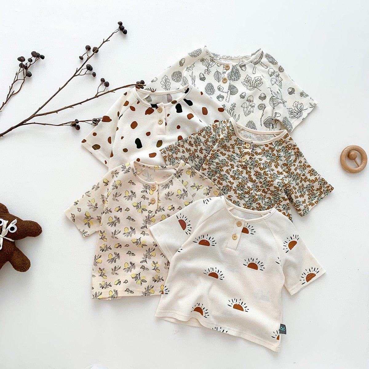 半袖パジャマ キッズ 半袖 プリント セットアップ パジャマ Tシャツ ショートパンツ フラワー レモン