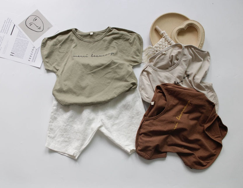 -キッズ レタープリント バットスリーブ Tシャツ【mh0000020】 - mamahalo shop - 半袖Tシャツ -  べビー服 - 子供服 - 男の子 - 女の子