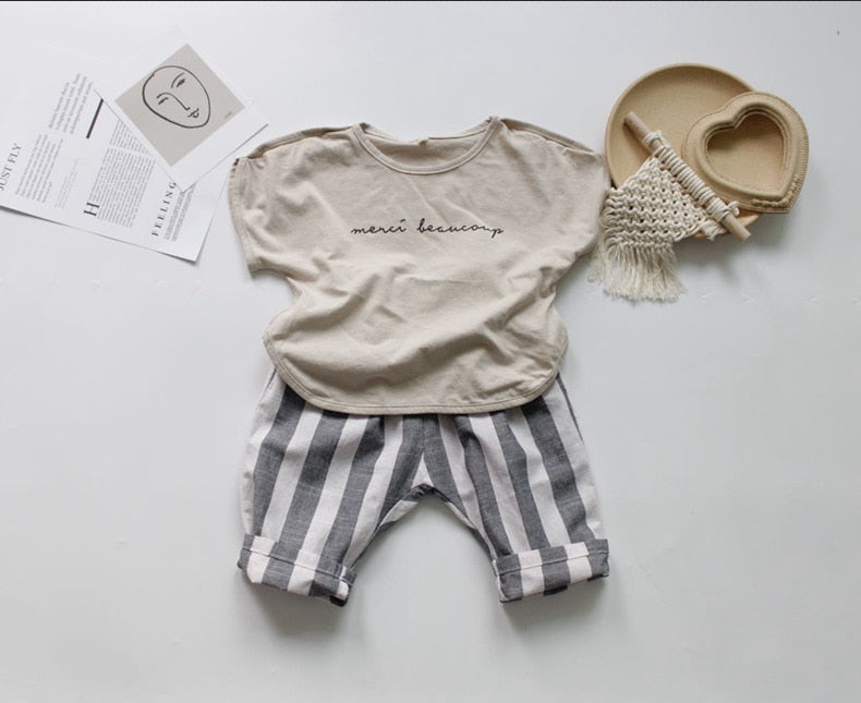 -キッズ レタープリント バットスリーブ Tシャツ【mh0000020】 - mamahalo shop - 半袖Tシャツ -  べビー服 - 子供服 - 男の子 - 女の子