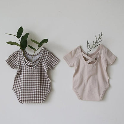 -ベビー ギンガム バッククロス ロンパース トップス - mamahalo shop - 半袖ロンパース -  べビー服 - 子供服 - 男の子 - 女の子