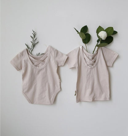 -ベビー ギンガム バッククロス ロンパース トップス - mamahalo shop - 半袖ロンパース -  べビー服 - 子供服 - 男の子 - 女の子