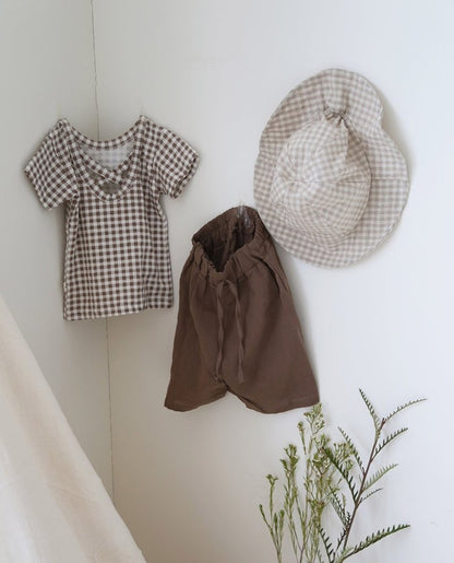 -ベビー ギンガム バッククロス ロンパース トップス - mamahalo shop - 半袖ロンパース -  べビー服 - 子供服 - 男の子 - 女の子