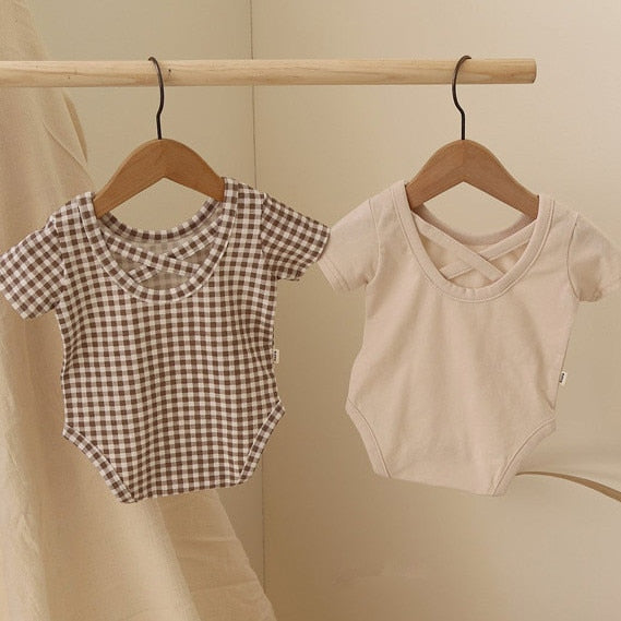 -ベビー ギンガム バッククロス ロンパース トップス - mamahalo shop - 半袖ロンパース -  べビー服 - 子供服 - 男の子 - 女の子