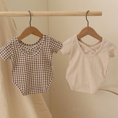 -ベビー ギンガム バッククロス ロンパース トップス - mamahalo shop - 半袖ロンパース -  べビー服 - 子供服 - 男の子 - 女の子